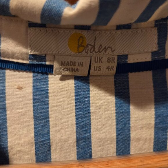 Boden Anastasia Tie Front Shirtdress Blue White Stripe Size US 4R UK 8R - Picture 4 of 4